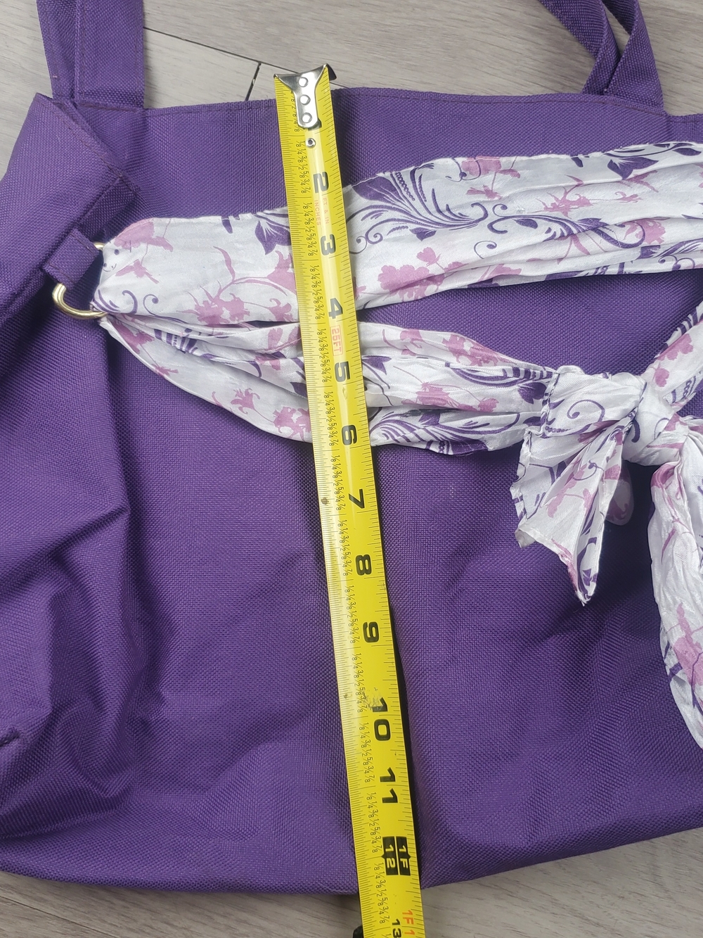 Purple Canvas Tote Bag Floral Scarf Accent Shoulder Bag Large Everyday Purse - Picture 3 of 8
